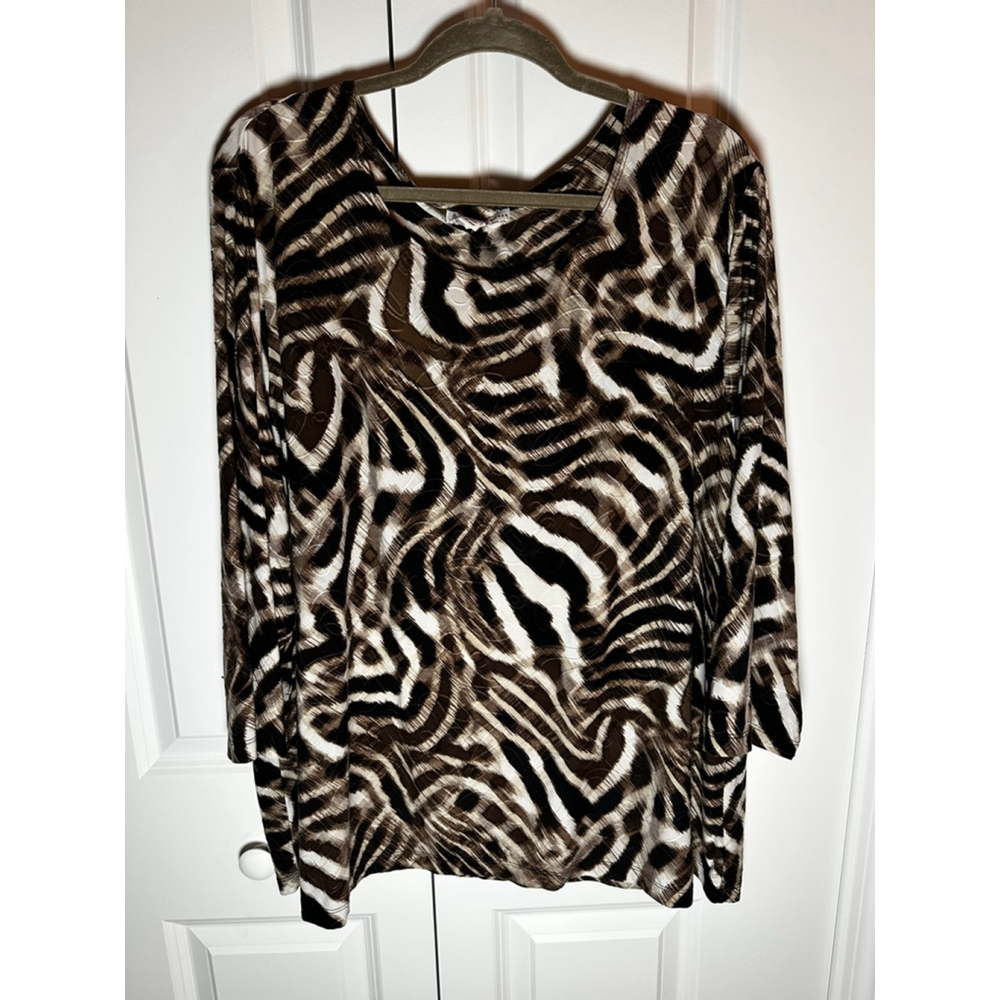 JM Collection Tunic 3X Brown White Zebra Print EUC